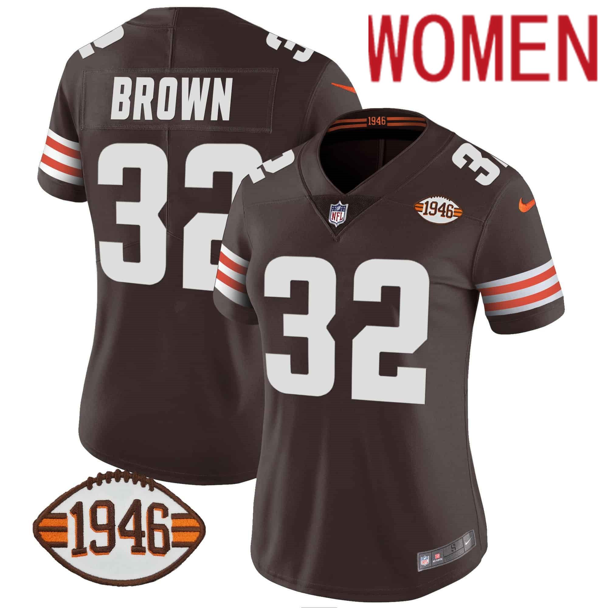 Women Cleveland Browns #32 Brown Brown 1946 75th Anniversary Patch 2024 Nike NFL Jersey style 1